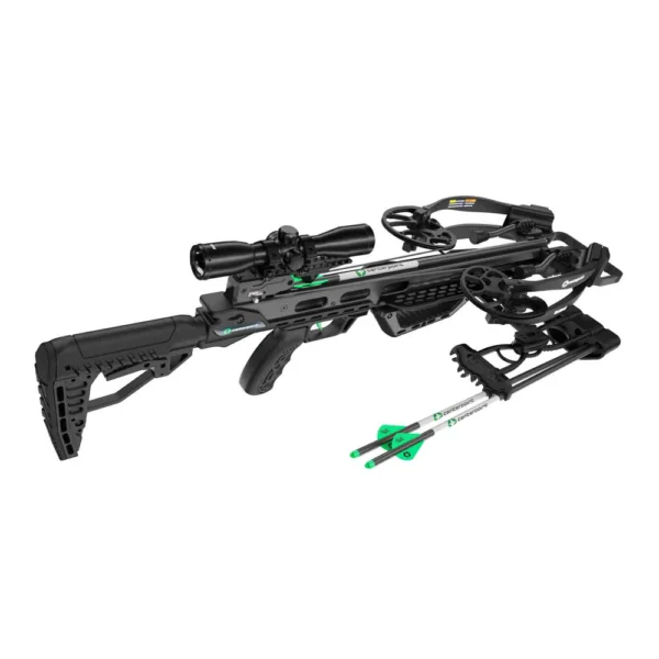 CenterPoint Hellion 400 Crossbow, Hellion 400 Package, 400 FPS crossbow, compact power, precision crossbow, reliability, ease of use, ultra-narrow crossbow, 8 inch axle-to-axle cocked, tight spaces hunting, tree stand hunting, blind hunting, deadly accuracy, CNC-machined aluminum rails, CNC cams, exceptional durability, smooth operation, 4x32mm illuminated scope, clear targeting, 20 inch .003 arrows, parallel mounted quiver, fast reloads, quiet reloads, cocking sled, reduced draw weight, effortless cocking, consistent cocking, 185 lbs draw weight, 15.5 inch power stroke, kinetic energy, deep penetration, quick stopping power, big game hunting, shooting skills, smooth shooting experience, quiet shooting experience, accurate shooting experience, maneuverable package, versatile hunting scenarios, where to buy CenterPoint Hellion 400, Hellion 400 price, best stores to buy CenterPoint, buy crossbow online, Hellion 400 cost.