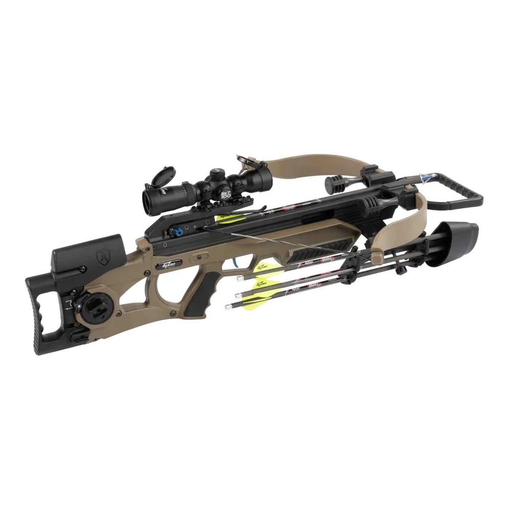 Excalibur Assassin Extreme Crossbow, Assassin Extreme Package, high performance crossbow, maneuverability for hunters, power precision comfort, lightweight crossbow, hunting efficiency, reducing fatigue, 400 FPS crossbow, bone-crushing kinetic energy, clean ethical kills, Micro High-Output Express limbs, Charger Crank System, smoother easier cocking, Pro Shot 2-stage trigger, crisp reliable trigger control, enhancing accuracy, 7.4 pounds bare weight, 32 inches length, excellent balance, easy maneuverability, tight hunting spots, tree stands, dense cover, 15 inch power stroke, powerful energy transfer, reduced overall weight, easier to carry, shoot with less fatigue, TACT-100 Illuminated Scope, 30mm scope rings, clear aiming, various lighting conditions, R.E.D.S. suppressors, reduce noise vibration, stealthier shots, 19 lbs draw weight, Minimum Arrow Length 16.5, Minimum Arrow Weight 350 Grains, 4-Arrow Quiver, Proflight 16.5 Arrows, 100 gr Field Points, experienced hunter, starting out crossbow, combines durability, top-tier package, upgrade hunting gear, reliable high-performing crossbow, where to buy Excalibur Assassin Extreme, Assassin Extreme price, best stores to buy Excalibur, buy crossbow online, Assassin Extreme cost.