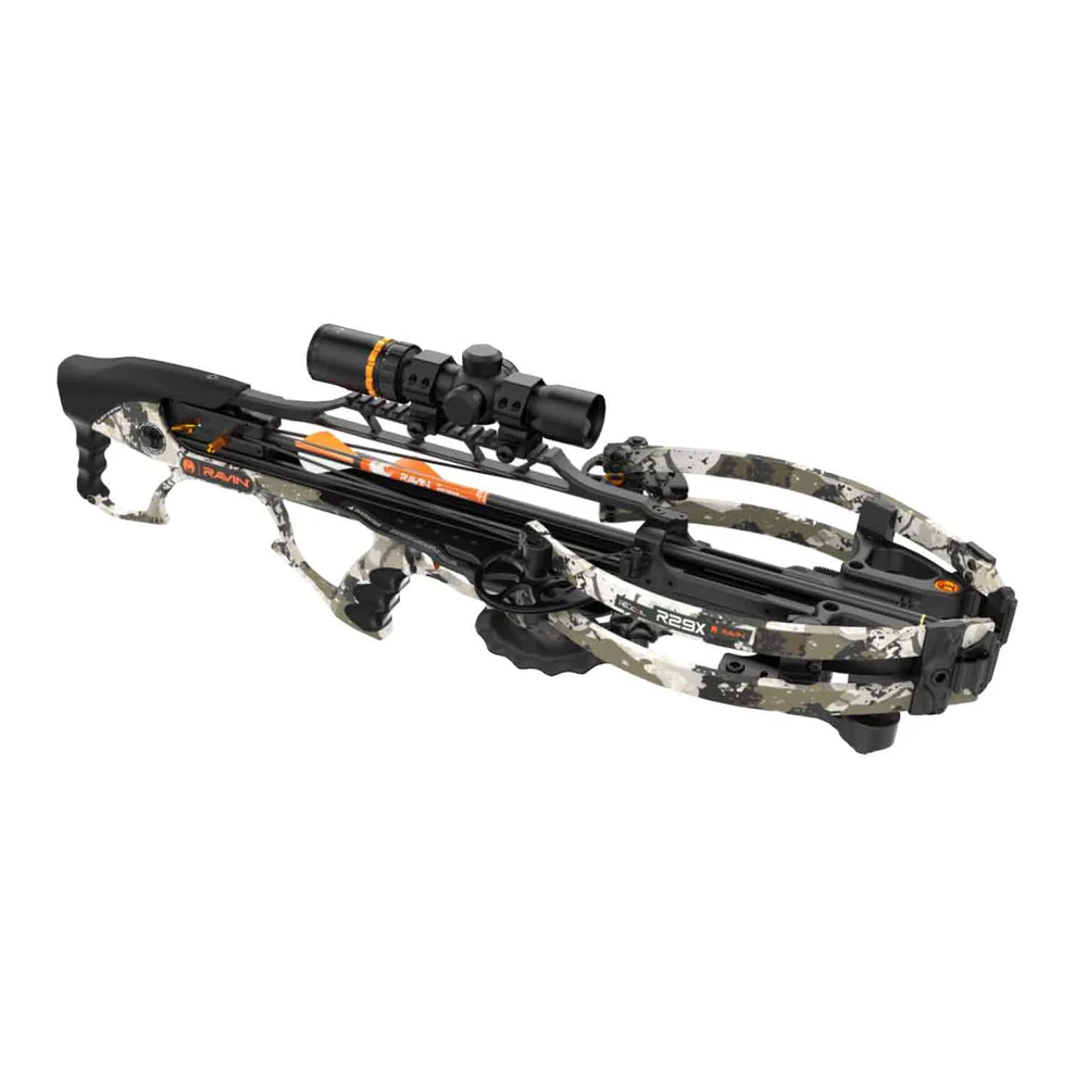 Ravin R29X XK7 Camo Crossbow, Ravin R29X, 450 FPS crossbow, compact hunting crossbow, reverse-draw crossbow, HeliCoil Technology, silent cocking crossbow, lightweight crossbow, Ravin crossbow for sale, XK7 Camo finish, illuminated scope crossbow, anti-dry fire crossbow, elite performance crossbow, mobile hunting crossbow, tree stand crossbow, ground blind crossbow, Ravin R29X review, high performance hunting, precision crossbow, crossbow for tight spaces, durable crossbow, 100-yard scope crossbow, Ravin arrows included, crossbow with quiver, hunting gear.