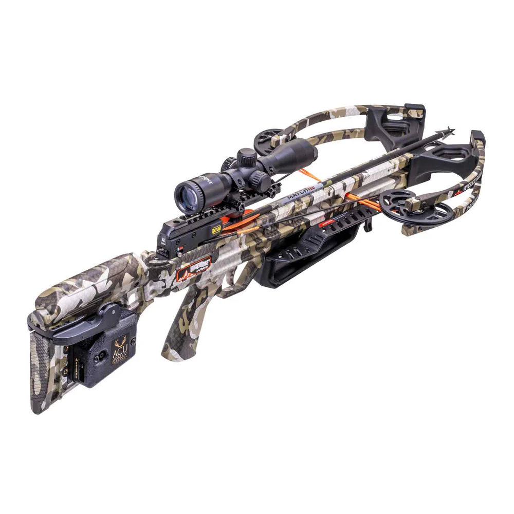 Wicked Ridge Invader M1 Crossbow, Invader M1 Package, lightweight crossbow, American-built performance, faster lighter compact, redesigned 2024, 390 FPS crossbow, tight hunting stands, tight blinds, 5.8 lbs ultra-light crossbow, maneuverability, integrated ACUdraw cocking device, effortless cocking, 5 lbs draw weight, pre-sighted Lighted Pro-View 400 Scope, superior downrange visibility, 70 yard aimpoints, Made in USA, precision reliability, consistent accuracy, out of the box accuracy, compact design, American craftsmanship, trusted choice, performance value, 13.8 inch power stroke, 32 inch length, 9.5 inch width axle-to-axle, 20 inch 445 grain bolts, 3 inch Bohning X Vanes, .001 straightness tolerance, Alpha-Nock HPX design, unidirectional carbon, woven carbon fiber, weight grain matched, 3-Pack bolts, quiver, experienced hunter, beginner crossbow, reliable precision, where to buy Wicked Ridge Invader M1, Invader M1 price, best stores to buy Wicked Ridge, buy crossbow online, Invader M1 cost.