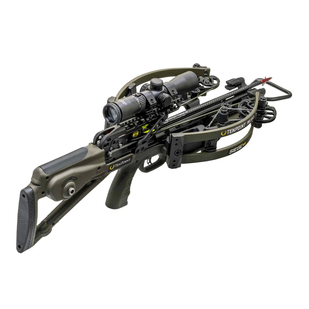 TenPoint Siege 425 Moss Green Crossbow, Siege 425 Package, 425 FPS crossbow, compact hunting crossbow, reverse-draw crossbow, 2024 crossbow, TenPoint crossbow for sale, ACUslide Cocking System, S1 Trigger, Rangemaster 100 Scope, Scope Struts, Sentry Bowhanger, EVO-X 16 Arrows, Moss Green finish, silent operation crossbow, precision accuracy, lightweight crossbow, maneuverable crossbow, tight blind hunting, treestand hunting, downrange performance, long-range shooting, modern bowhunting, deer hunting, big game hunting, where to buy TenPoint Siege 425, TenPoint Siege 425 price, best stores to buy TenPoint, where to buy crossbow online, Siege 425 Moss Green cost.