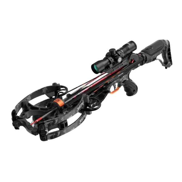 Barnett Hyper Raptor BCX Crossbow, Hyper Raptor Package, Precision Reticle Scope crossbow, 425 FPS crossbow, compact hunting crossbow, 7.25 inch axle-to-axle, lightweight crossbow, HyperFlite bolts, Halo System, TriggerTech trigger, Anti-Dry Fire, Soft-Lok Retainer, adjustable buttstock, Verti-Grip, string dampeners, illuminated scope, sled cocking device, premium quiver, lethal performance, maximum penetration, tight spaces hunting, ultimate hunting machine, quiet crossbow, reliable shooting, pinpoint accuracy, safety features, complete crossbow kit, treestand hunting, ground blind hunting, stalking crossbow, top-tier hunting crossbow, best stores to buy Barnett, where to buy crossbow online, Hyper Raptor BCX price, buy Barnett crossbow.