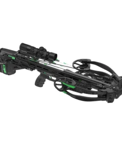 CenterPoint Sinister 430D Crossbow, Sinister 430D Package, 430 FPS crossbow, 164 ft-lbs kinetic energy, precision crossbow, adjustable crossbow, innovative crossbow, silent cocking system, auto-retracting sled, De-Cocking feature, crossbow safety, 1.5-5x32 Speed Ring Scope, dual illuminated reticle, precision aiming, 100 yards accuracy, adjustable bullpup stock, adjustable cheek comb, adjustable foregrip, roller arrow retention spring, 9 inch cocked width, maneuverable crossbow, CNC machined cam, aluminum riser, rugged dependability, Black/Green crossbow, integrated silent crank, 20 inch arrows, parallel mounted quiver, rail lube, powerful crossbow, premium archery gear, expert support, where to buy CenterPoint Sinister 430D, Sinister 430D price, best stores to buy crossbows online, buy crossbow online, Sinister 430D cost.
