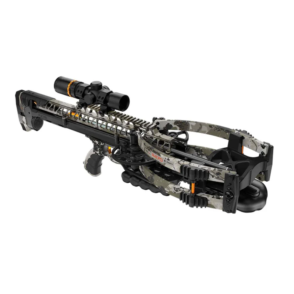 Ravin R470 XK7 Crossbow, R470 XK7 Package, 470 FPS crossbow, fastest crossbow, elite hunting, surgical accuracy, rugged dependability, compact crossbow, HexCoil Cam System, 360 degree cam rotation, maximum energy transfer, pinpoint precision, lightweight powerful crossbow, 8.5 lbs crossbow, 27 inch length crossbow, tree stand hunting, blind hunting, silent cocking crossbow, built-in safety system, full length Picatinny rail, 100 yard illuminated scope, whitetail hunting, elk hunting, boar hunting, shot counts, aluminum construction crossbow, polymer construction crossbow, Kings XK7 Camo finish, blends into wild, dedication to innovation, rifle like accuracy, Ravin .003 R500 Series Arrows, 400 grains, removable draw handle, quiver with mounting bracket, ambidextrous design, top-tier hunting gear, where to buy Ravin R470 XK7, Ravin R470 XK7 price, best stores to buy Ravin, buy crossbow online, R470 XK7 cost.