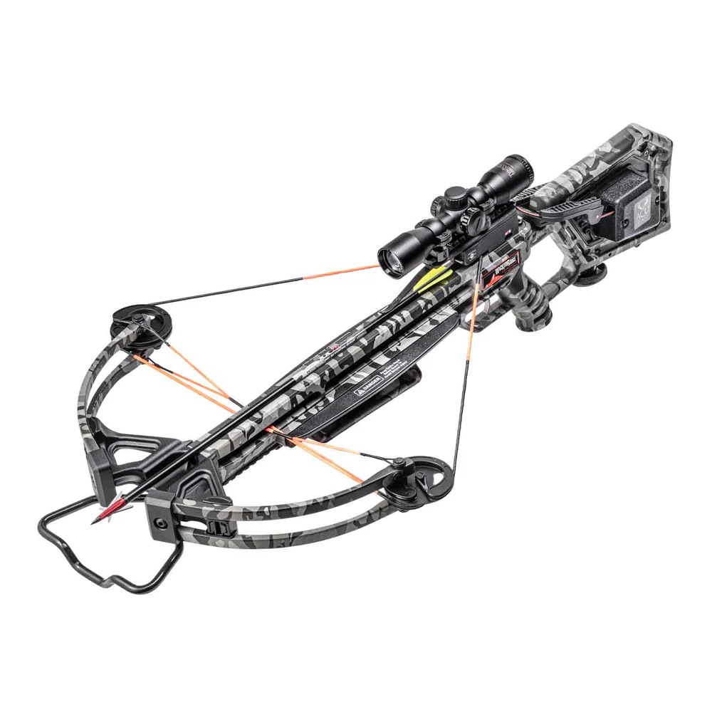 Wicked Ridge Invader 400 Crossbow, Invader 400 Package, ACUdraw crossbow, Peak Camo, speed accuracy ease, popular crossbow, 400 feet per second, more power precision, user-friendly performance, ultra-lite stock, superior maneuverability, balance, greater control, tight ground blinds, tree stands hunting, streamlined ergonomic design, fast target acquisition, steady aim, extended hunts, built-in ACUdraw Cocking Device, dramatically reduces draw weight, effortless cocking, ultimate precision, hunters of all skill levels, pre-sighted 20 yards, quick easy assembly, 1-bolt design, box to field, minutes to assemble, rugged Peak Camo finish, enhances concealment, durability, all types of terrain, proudly made in USA, TenPoint Lighted 3x Pro-View Scope, 7/8 inch Fixed Dovetail Mount, 3-Arrow Instant Detach Quiver, 3 Alpha-Nock Arrows, seasoned hunter, beginner crossbow, premium performance, ease of use, exceptional American-built quality, next-level crossbow performance, where to buy Wicked Ridge Invader 400, Invader 400 price, best stores to buy Wicked Ridge, buy crossbow online, Invader 400 cost.
