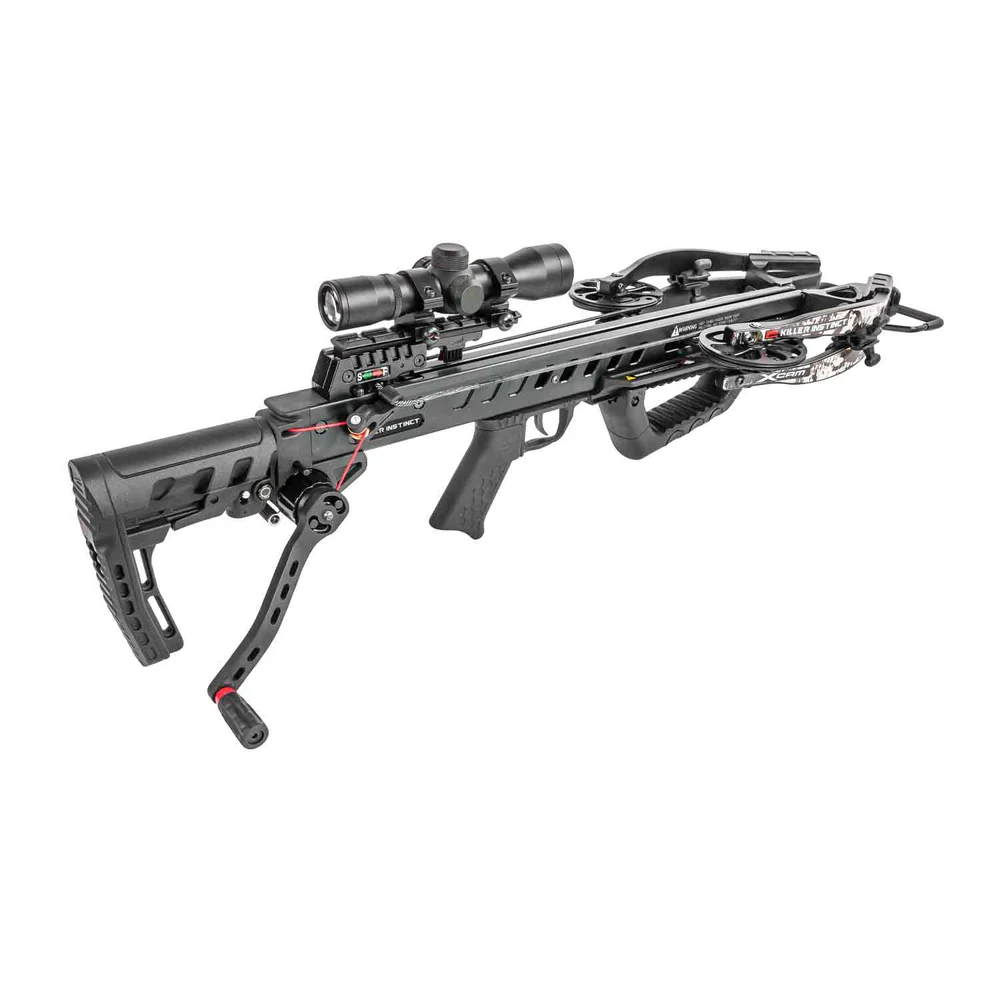 Killer Instinct Fatal-X Crossbow, Fatal-X Package, Fatal-X RDC, precision power crossbow, slim silent design, accuracy speed stealth, rugged adaptable platform, devastating performance, compact adjustable frame, lightning-fast 405 FPS, silent operation, ease of use, hunting scenario, revolutionary X CAM system, synchronized efficiency, 50% let-off, easier smoother cocking, traditional setups, ultra-narrow 6.25 inch axle-to-axle, tree stands hunting, blinds hunting, dense backcountry brush, superior maneuverability, integrated RDC, Rapid Draw Crank, reduces draw effort, cock quickly quietly confidently, minimal movement, critical for surprise shot opportunities, tactical advantage, comfort customization, multi-position adjustable buttstock, tailored fit, improving balance, shooting control, withstand harsh environments, Limited Lifetime Warranty, non-wearable parts, life of crossbow, long-term reliability, crisp 3.5 lb trigger pull, consistent shot releases, 13.5 inch power stroke, powerful impacts, LUMIX 4x32 IR-E Scope, pinpoint accuracy low light, Sled Rope Cocker, 20 inch HYPR Bolts, 390 grains, Field Tips, Quiver bolt storage, Rail Lube Stick, proper maintenance, fast lethal performance, silent slim profile, top-tier hunting companion, perfect combination, speed stealth comfort, where to buy Killer Instinct Fatal-X, Fatal-X price, best stores to buy Killer Instinct, buy crossbow online, Fatal-X cost.
